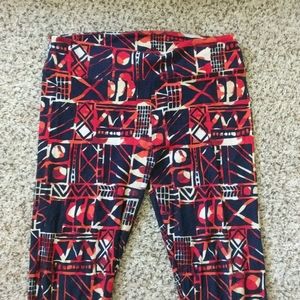 Lularoe leggings, blue, red, cream